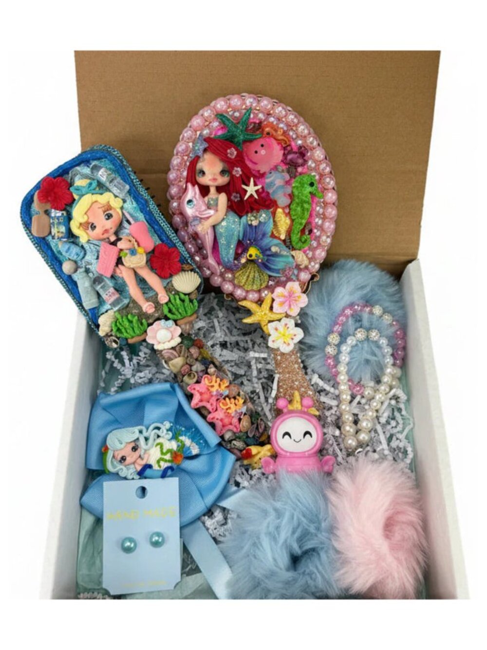 Teen Girl Mermaid Birthday Gift Set | Decorated Brush, Mirror & Accessories